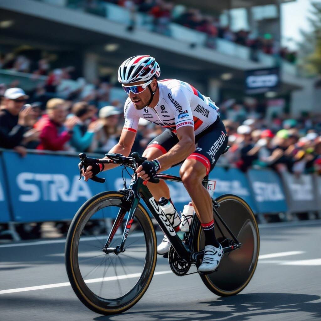 Cyclist in High-Stakes Race, Capturing Peak Performance
