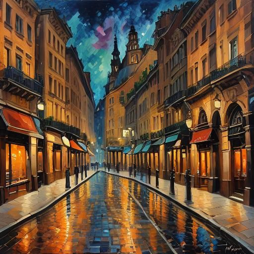 Barcelona Streets in Cubist Surrealism Style