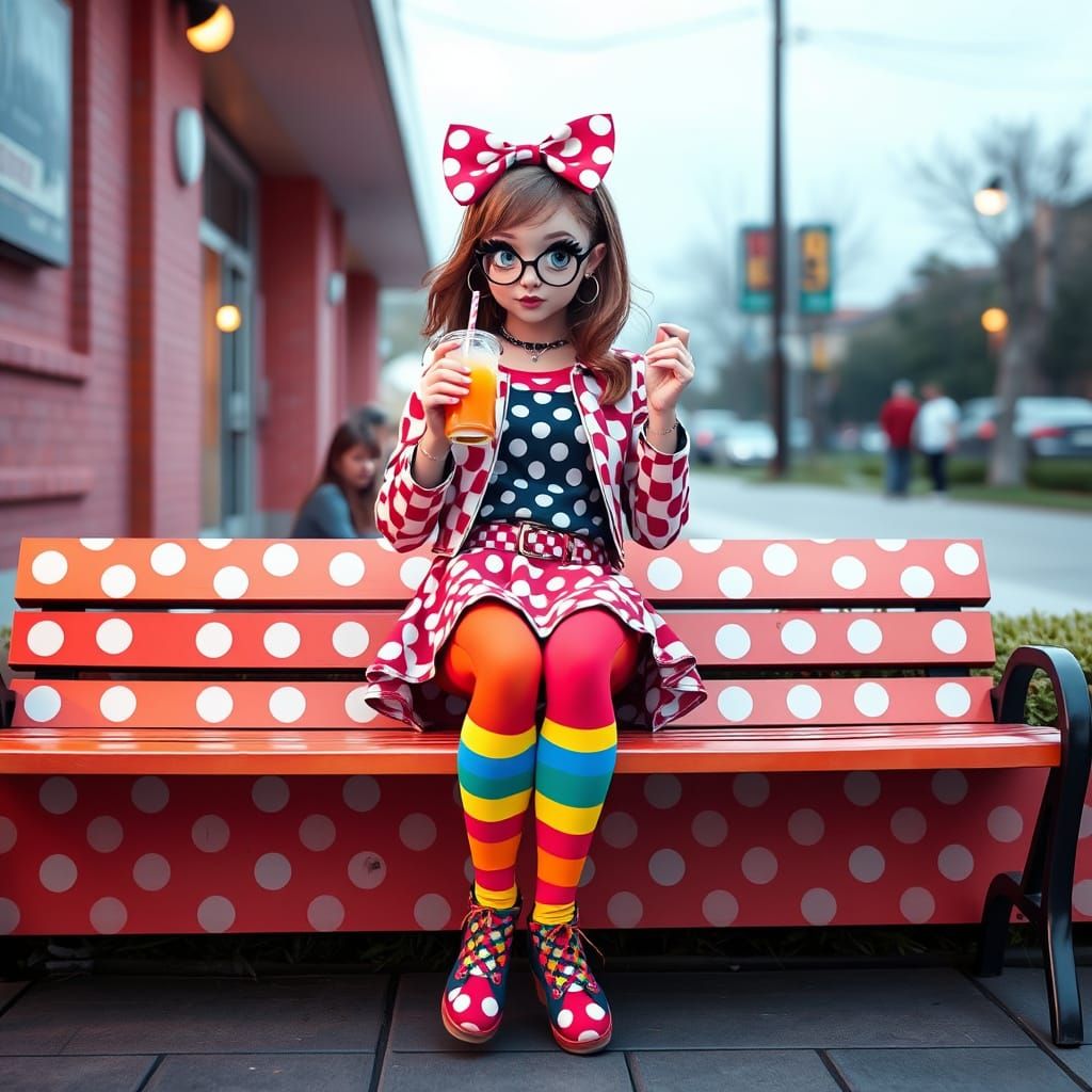 Cute Gamer Girl in Polka Dot Comic Style