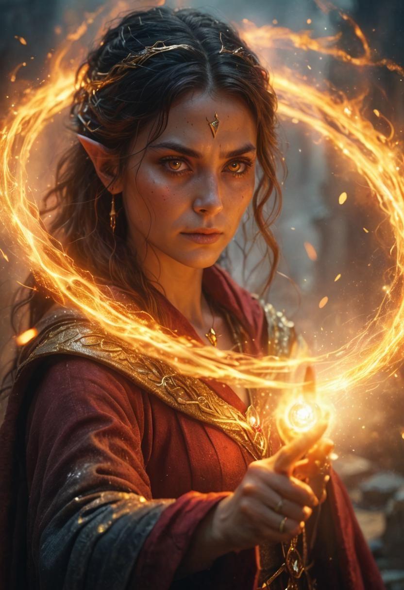 Beautiful Sorceress Casting Magic in Photorealistic Style