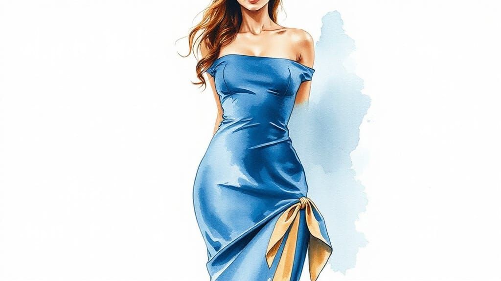 Elegant Woman Portrait in Blue Watercolour Wash