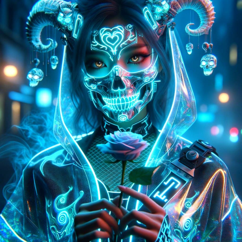 Cyberpunk South Asian Woman with Neon Mask