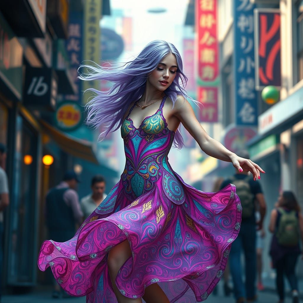 Ethereal Young Woman in Vibrant Trans Pride Colored Dress Da...
