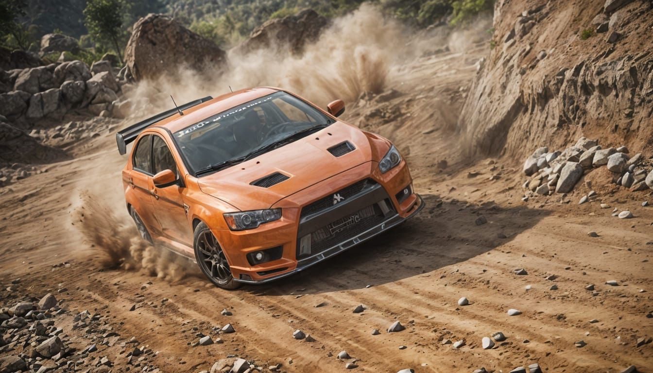Orange EVO X Ripping Down Rally Trail in 3D