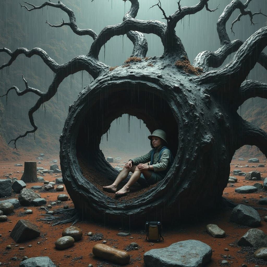 Castaway Builds Shelter in Ancient Tree Trunk on Alien Plane...