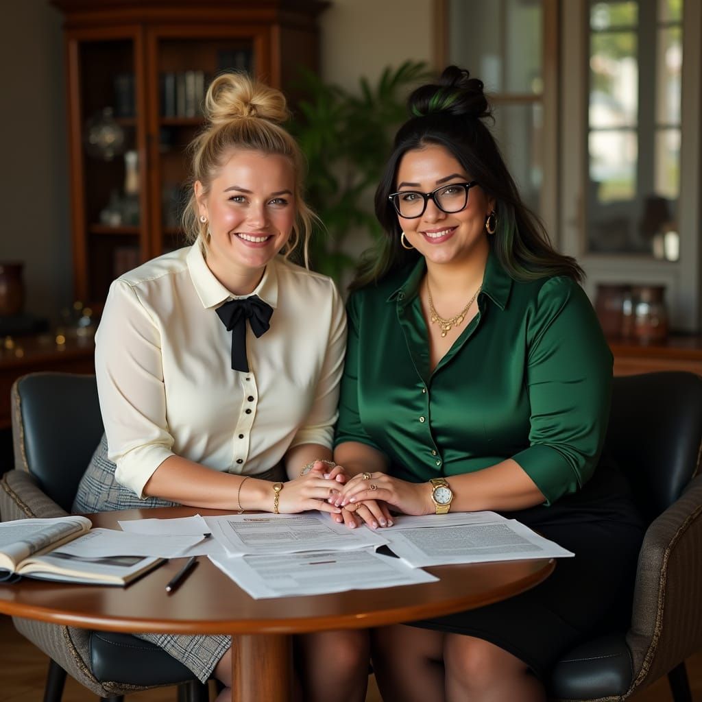 Nordic and Peruvian Women Review Documents in Vintage Office