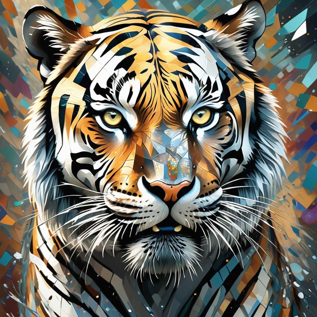 Metallic Tiger Head in Post-Modern Digital Art