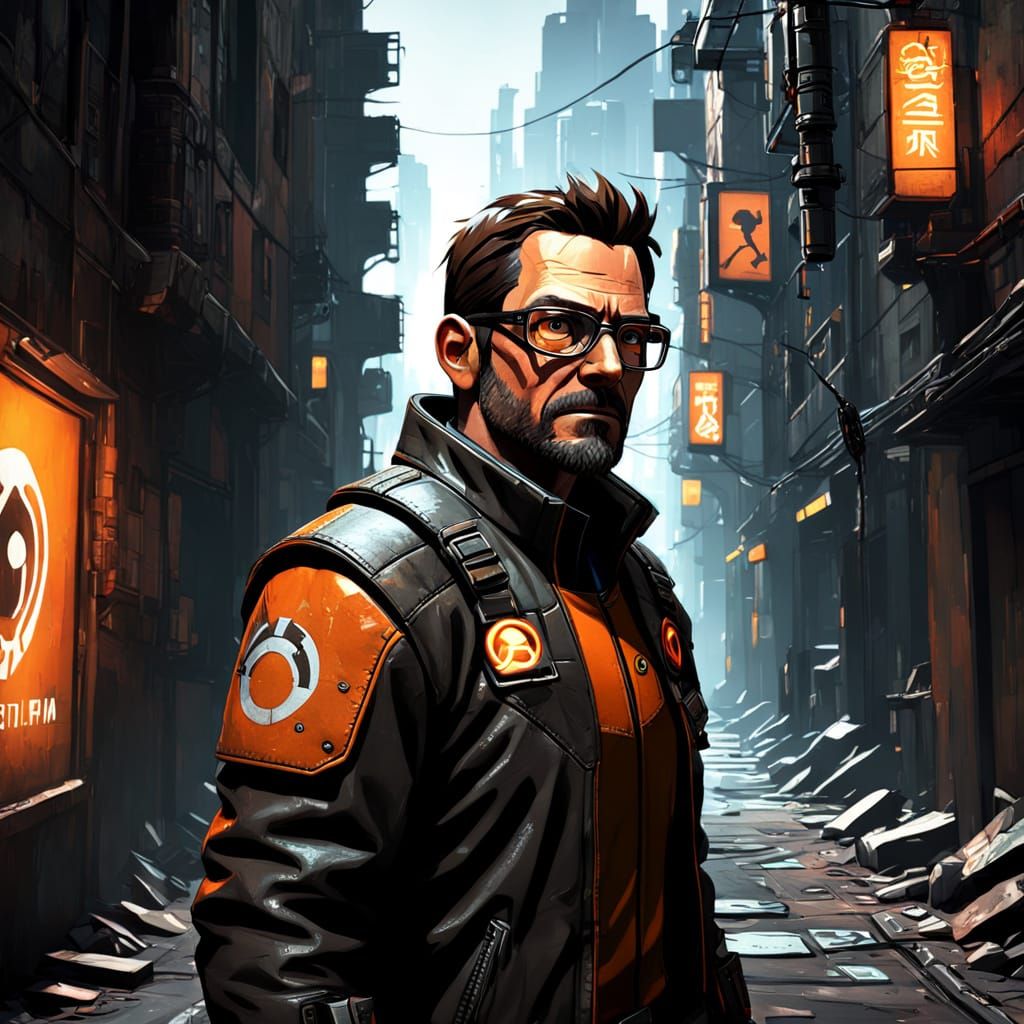 Gordon Freeman in Deserted City: Digital Painting