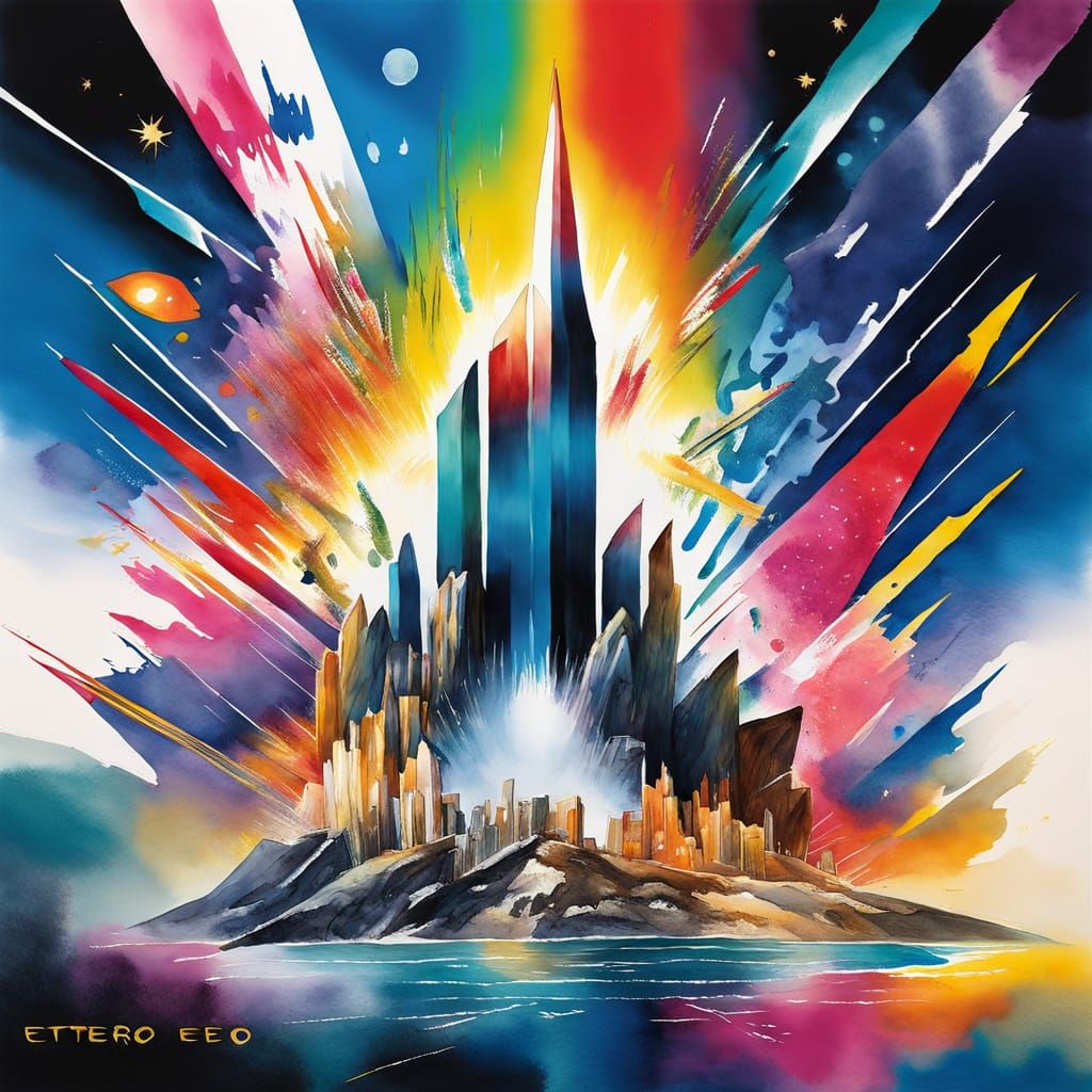 Vibrant Watercolor Artwork with Electric Brushstrokes