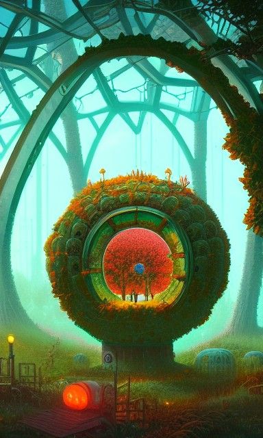 Cyberpunk Plant Portal in Surreal Digital Painting
