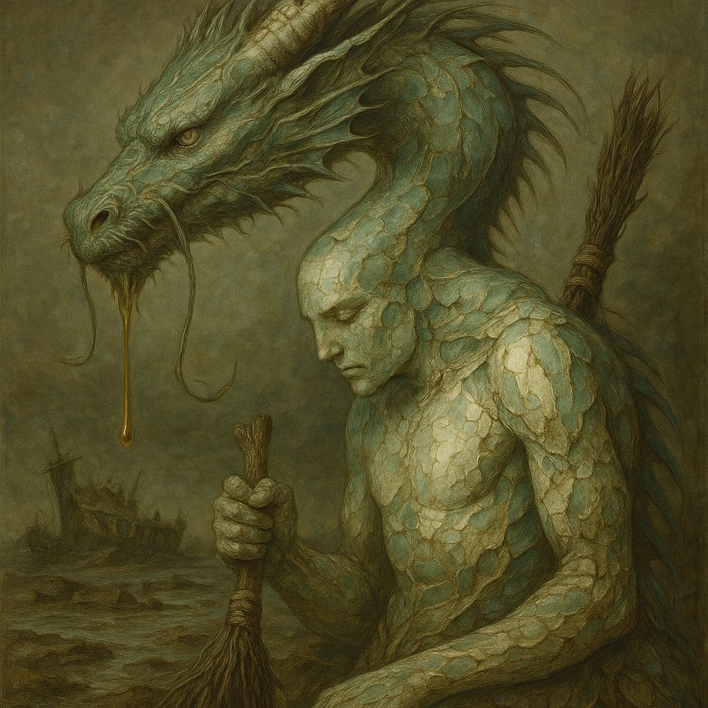 Hybrid Dragon-Human with Birch Bark Porcelain Details