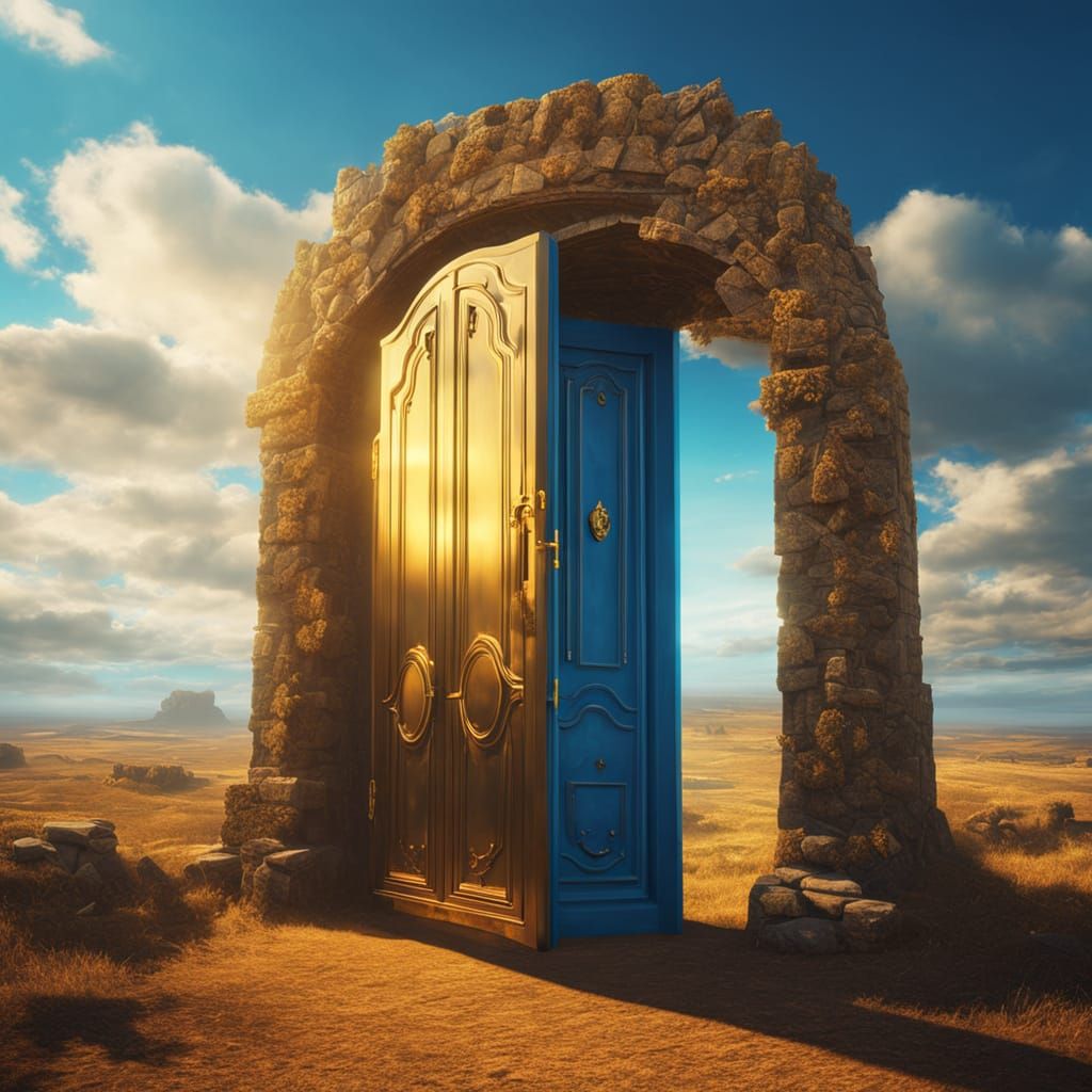 Surreal Portal Door in Vast Landscape