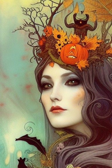 Halloween Queen in Graveyard as Matte Painting
