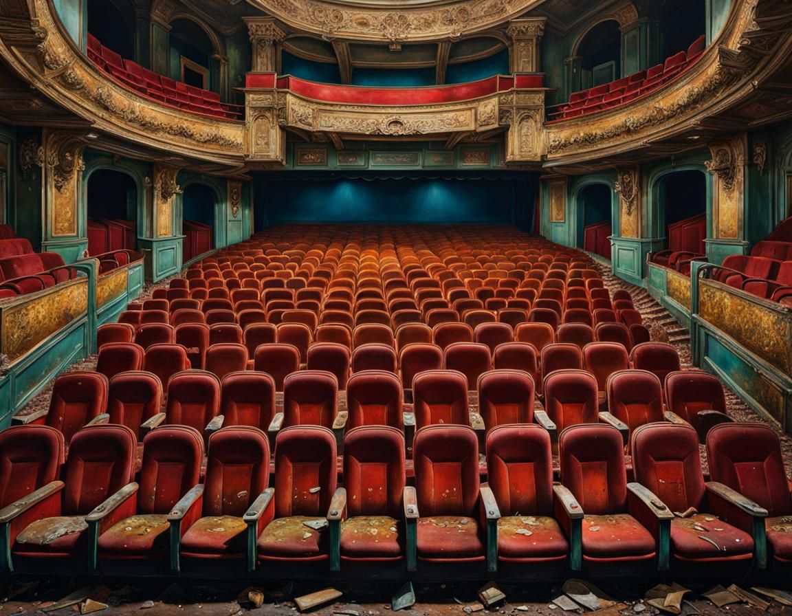 Abandoned Theater in Hyperrealistic Oil Painting