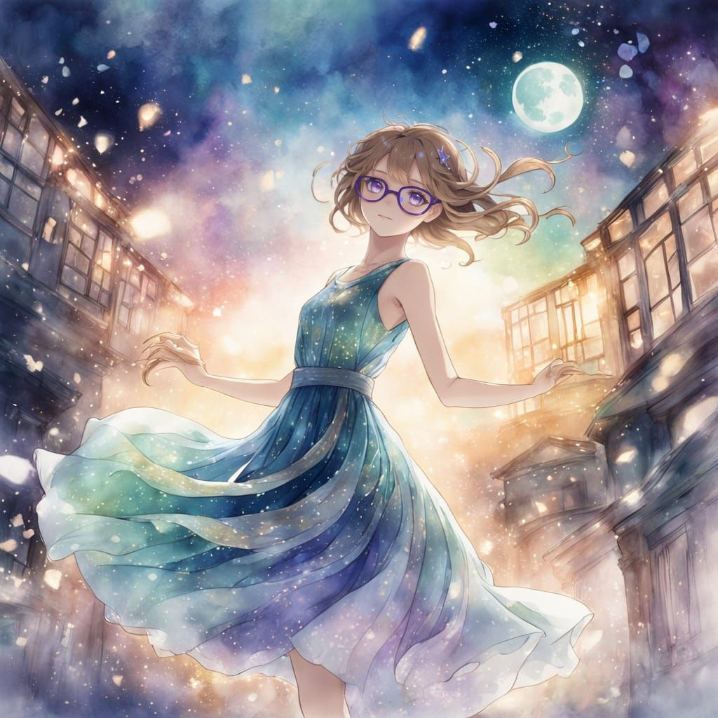 Luminous Anime Goddess Dancing Under Moonlight