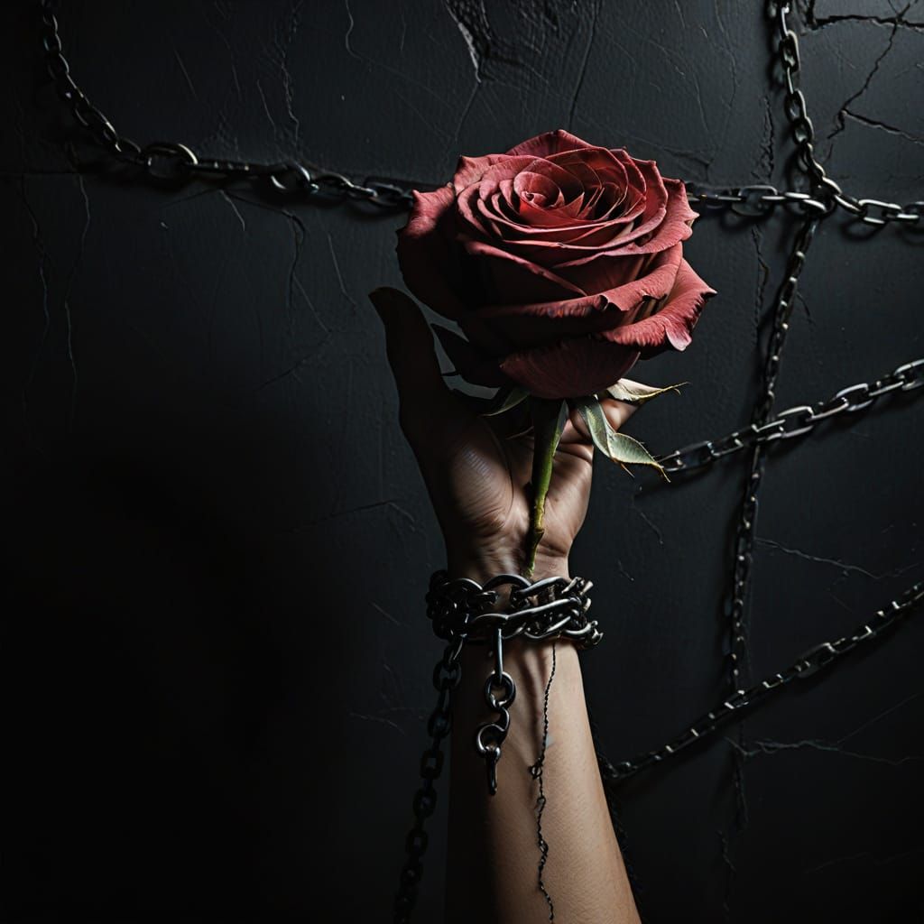 Chiaroscuro Hand with Rose in Dark Academic Style