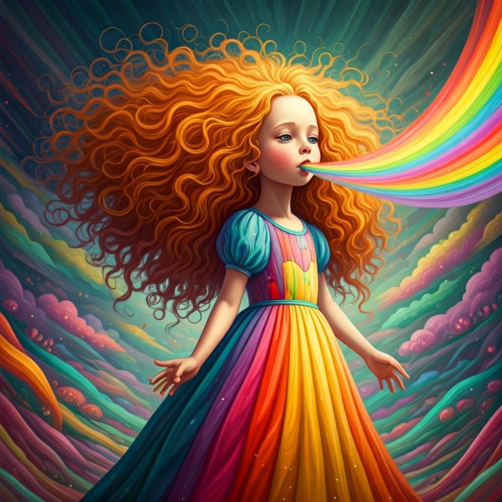 Whimsical Girl Erupts in Rainbow Hues