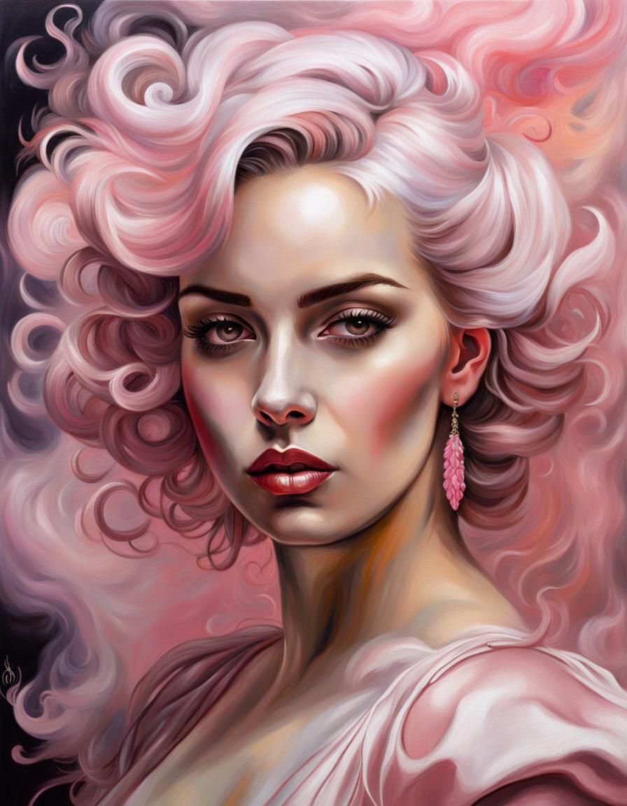 Pink Portrait in Neo-Baroque Surrealist Style
