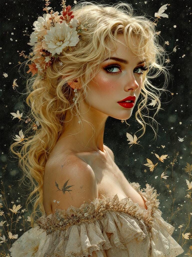 Luminous Pin-Up with Botanical Silhouettes in Metallic Amber