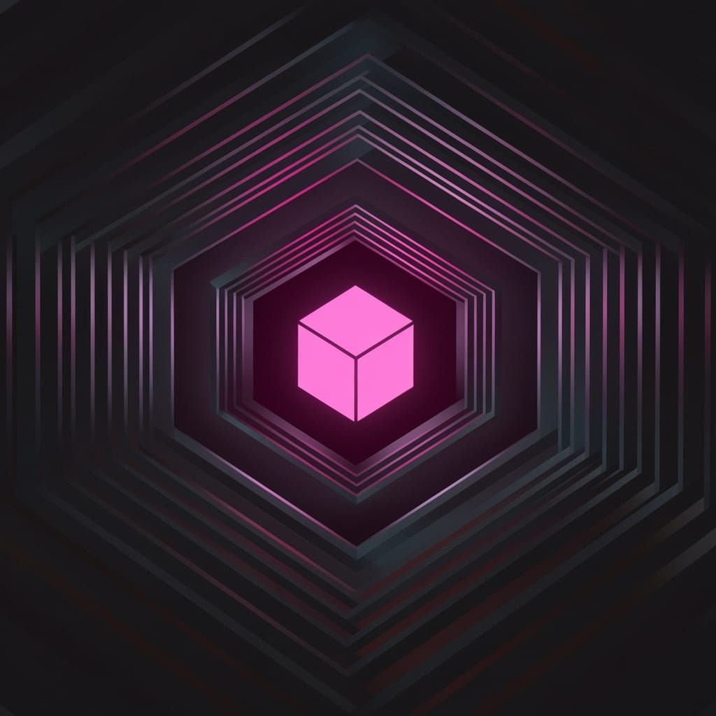 Ethereal Luminal Space with Shining Pink Cube