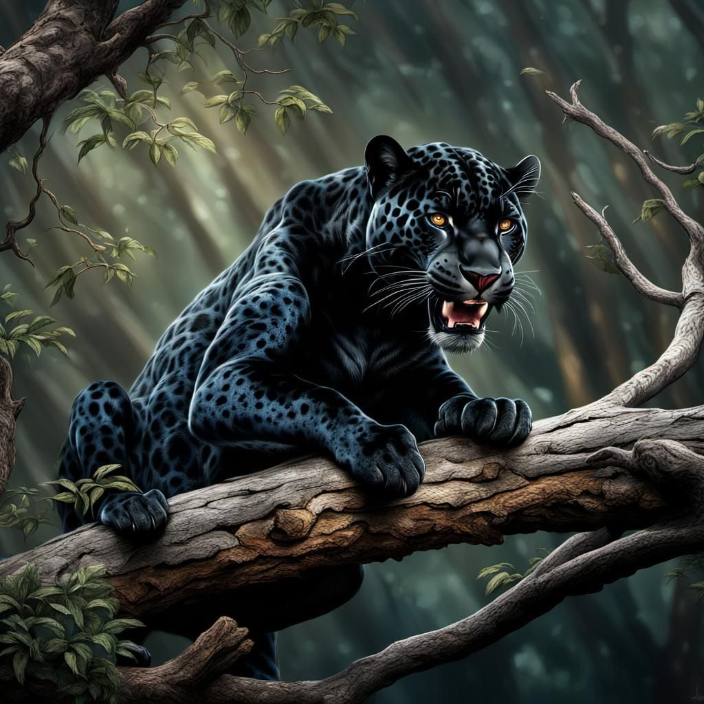 Black Jaguar Leaping: Dramatic Digital Painting