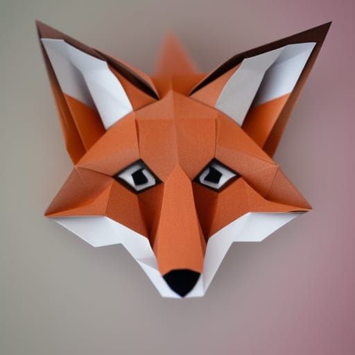 Cute Origami Fox Face on Transparent Background
