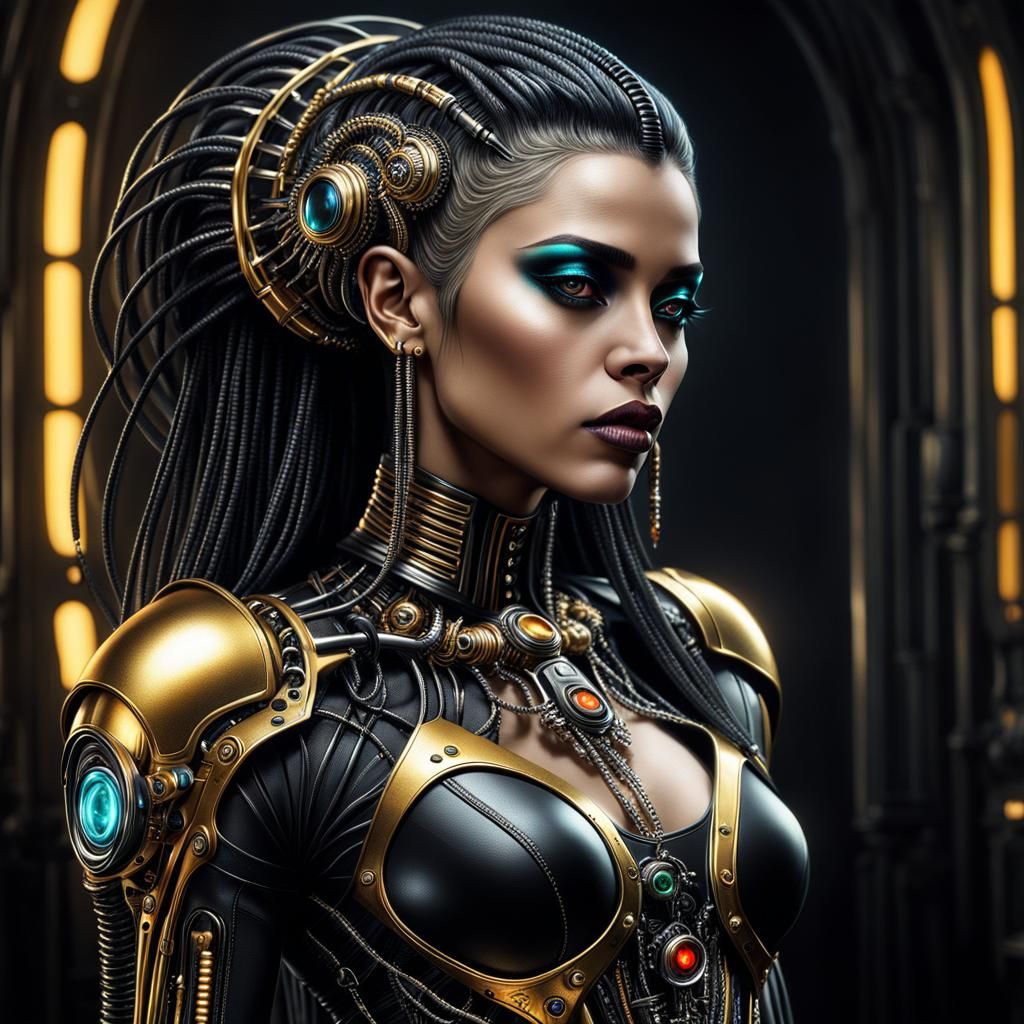 Gothic Cyberpunk Woman in Hyperrealistic Style