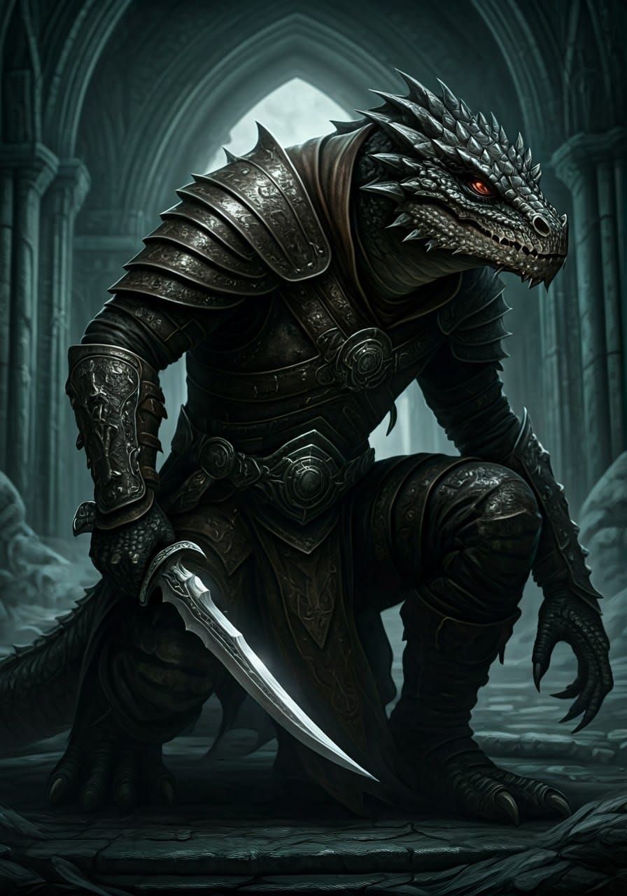 Hyper-Realistic Argonian Shadowscale Assassin in Ruins