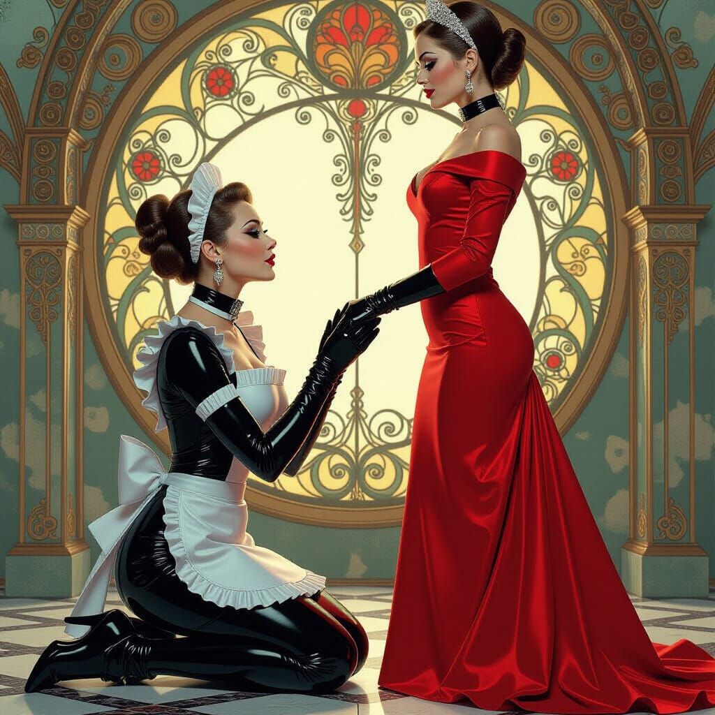 French Maid & Head Mistress in Art Nouveau Cyberpunk Style
