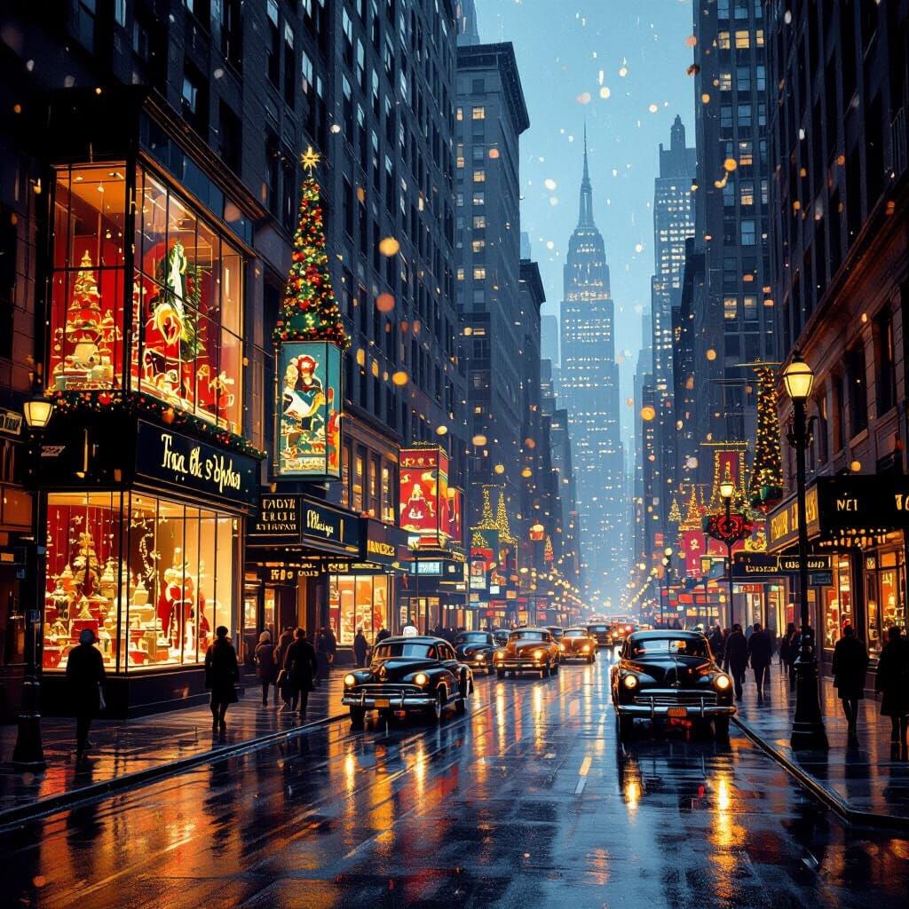 1960s Rainy Christmas NYC Street Scene