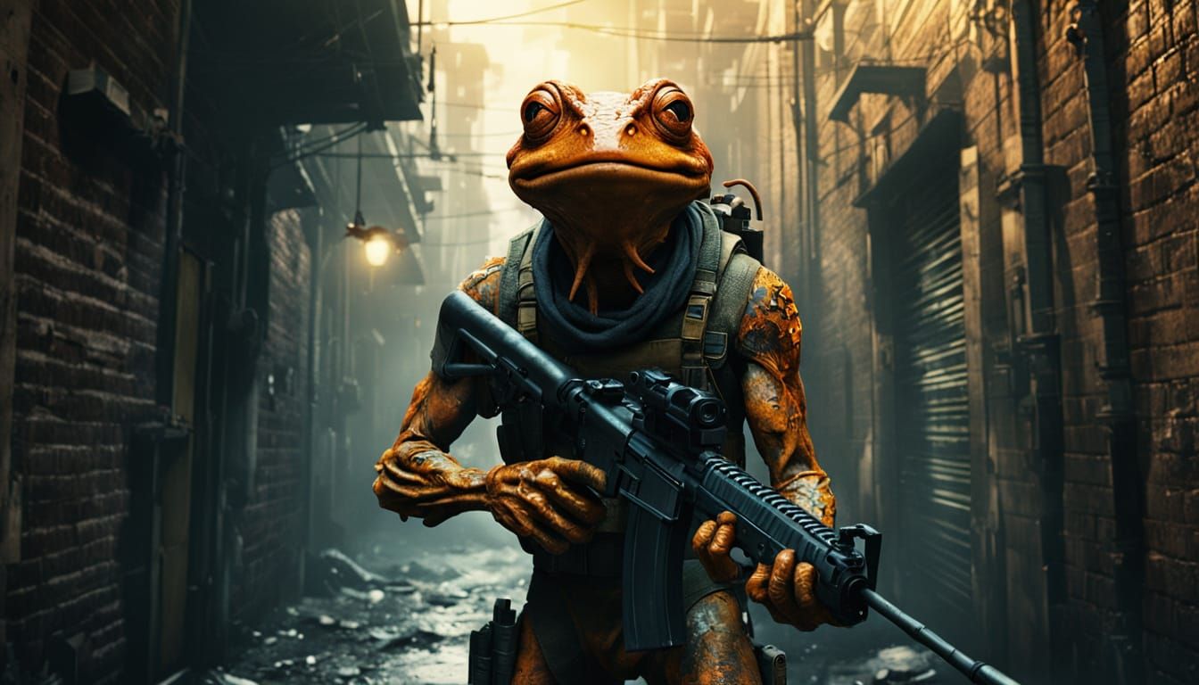 Sci-Fi Frog Alien in Alleyway