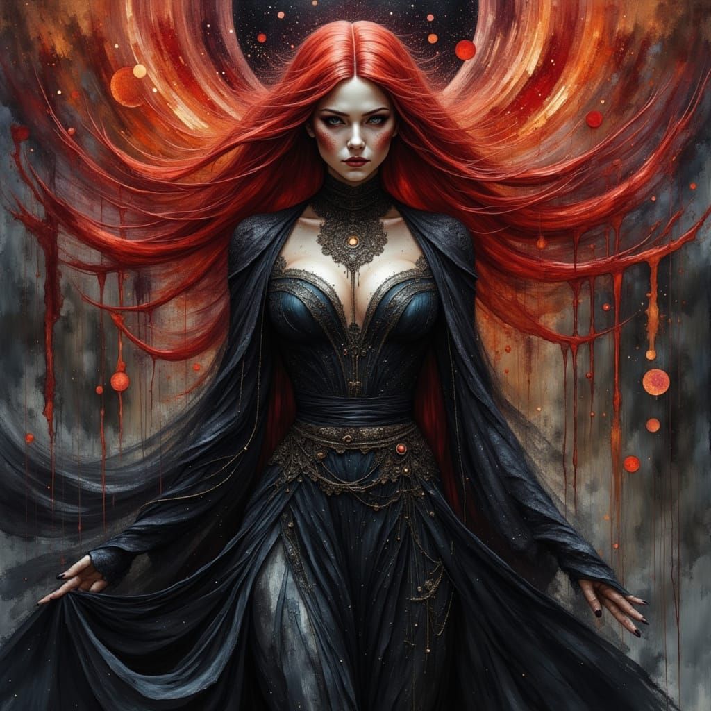 Mystical Witch Queen Wielding Shadows in Gothic Art