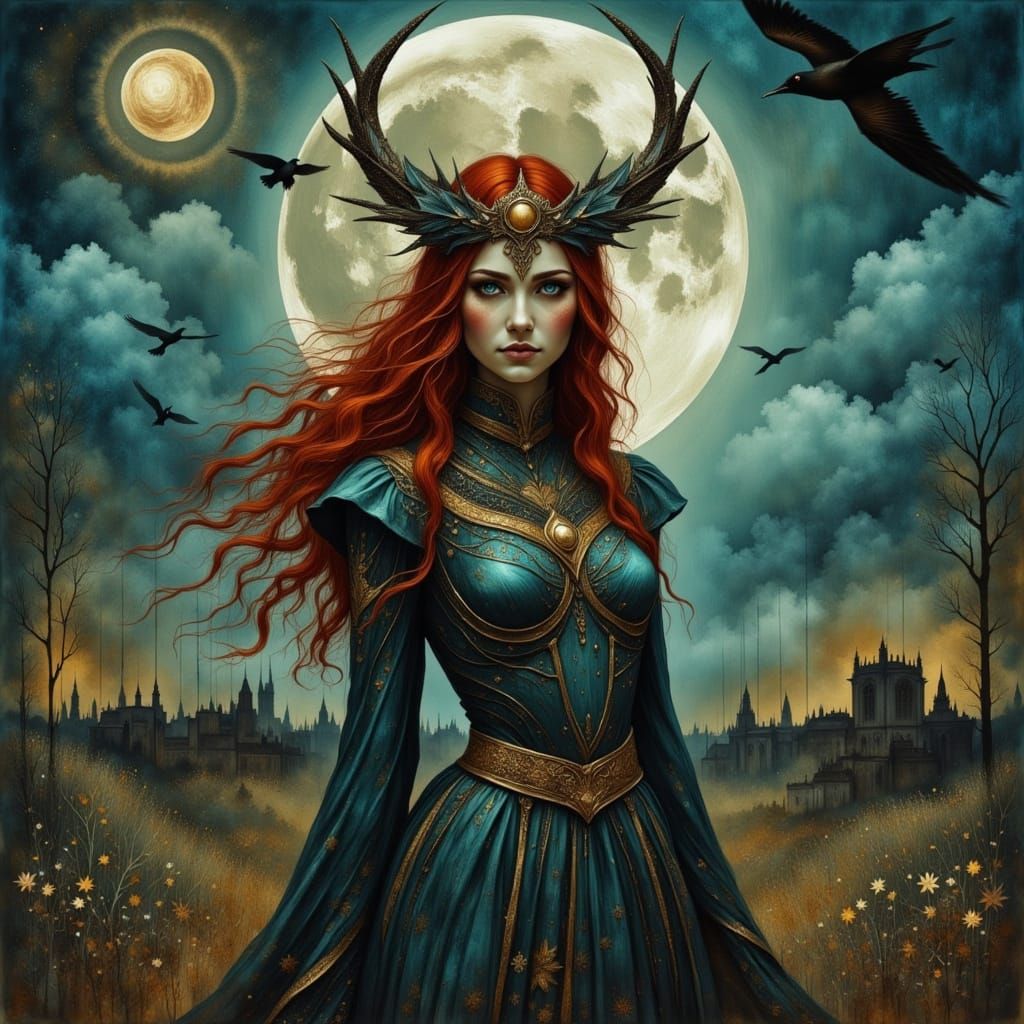 Witch Queen Wielding Shadows in Gothic Style