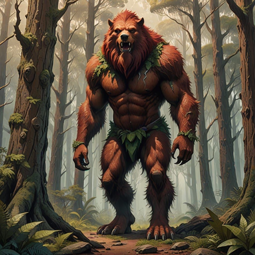 Giant Wild Man in Australian Forest, Digital Painting