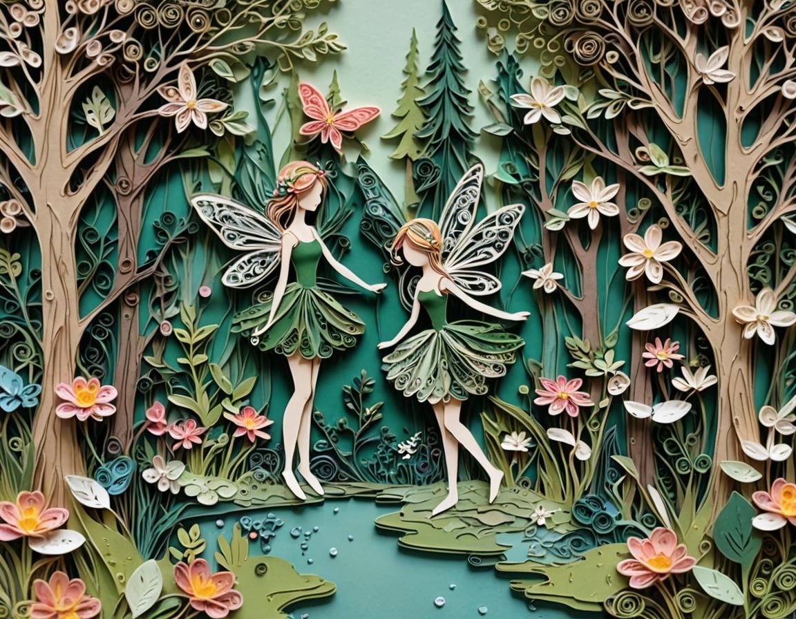 Magical Fairy Forest Lake in Paper Sculpture Style