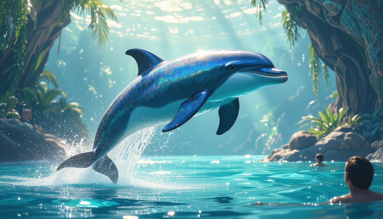 Dolphin-Anaconda Hybrid Leaps from Ocean in Digital Art