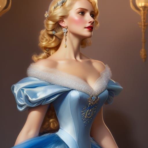 Elegant Princess Cinderella Portrait in Hyperdetailed Style