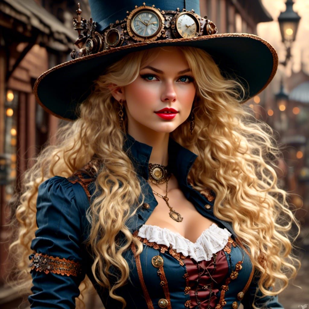 Steampunk Woman Portrait as Impasto Art