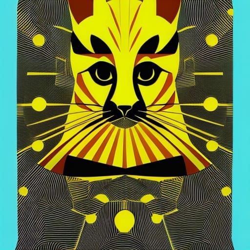 Guitarist Cat in Geometric Pop Art