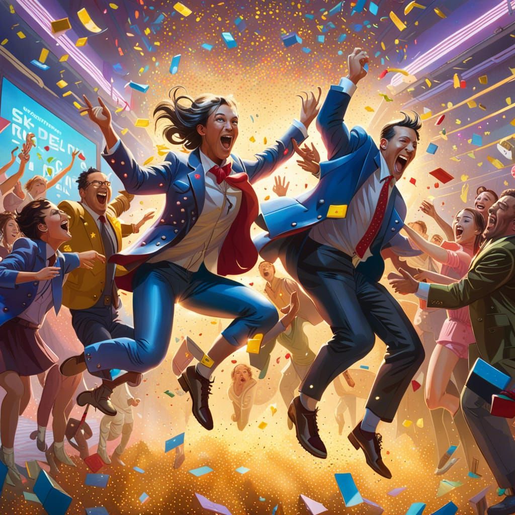 Ecstatic Game Show Winners Celebrate Victory