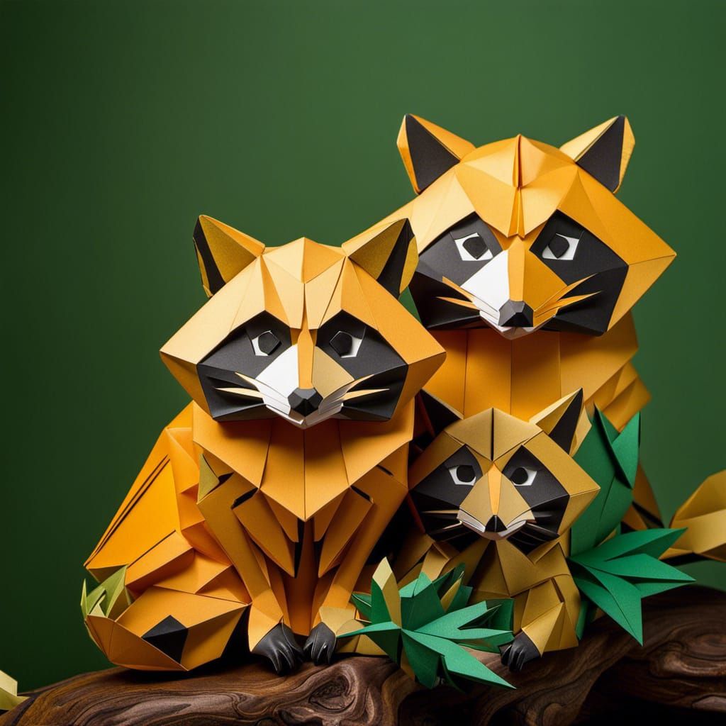 Colorful Paper Origami Raccoon Sculpture
