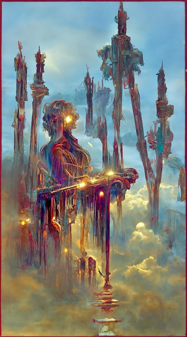 Cosmic Six of Wands in Surreal Style