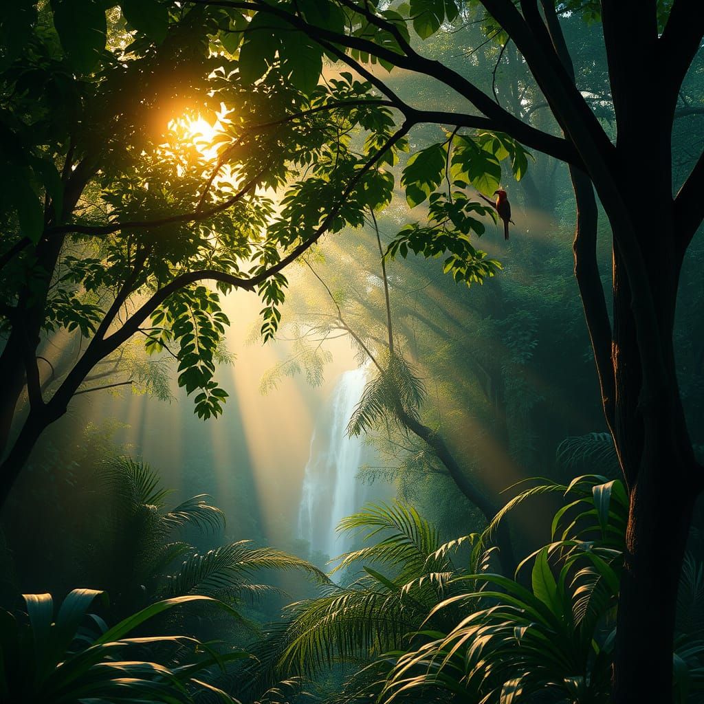 Serenity in the Jungle at Dawn, in Photorealistic Style