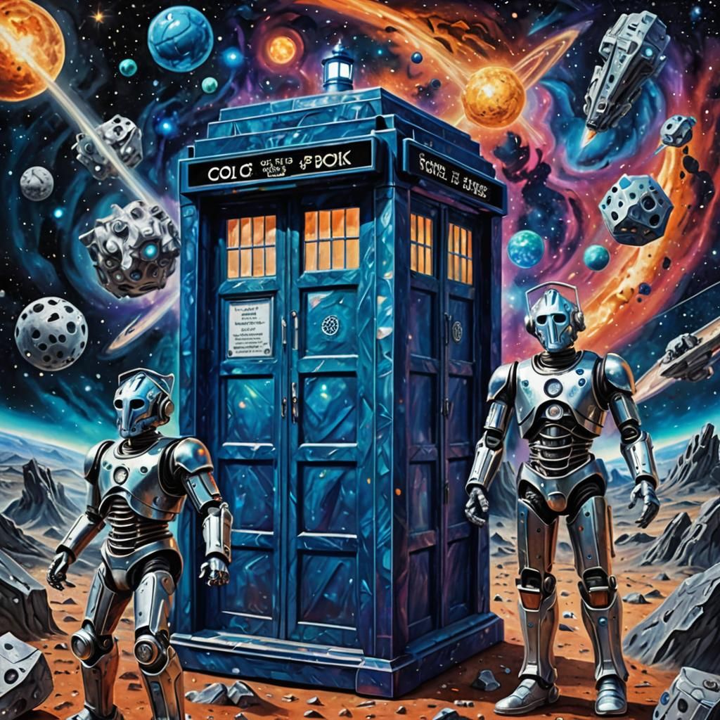 TARDIS in space with cybermen nearby 8k resolution holograph...