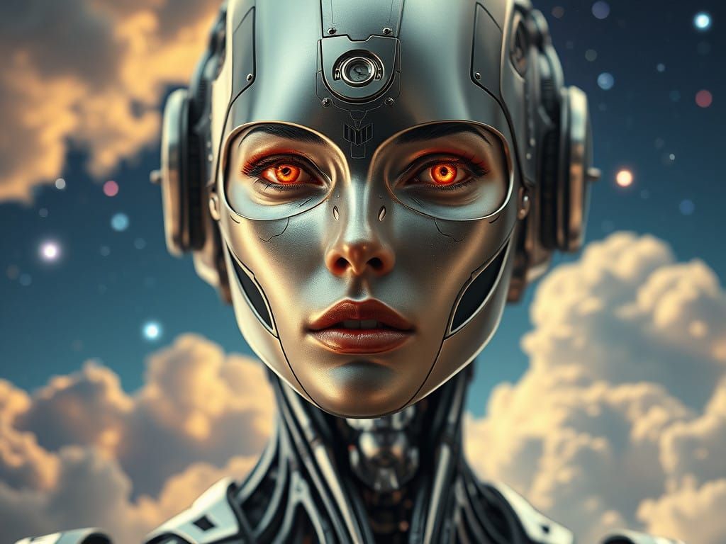 Stunning Machine Woman in Dreamy 4K Landscape