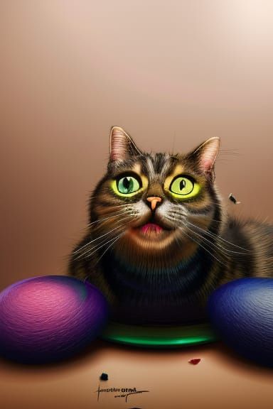 Silly Cat in Clothing Chaos: Detailed Abstract Art