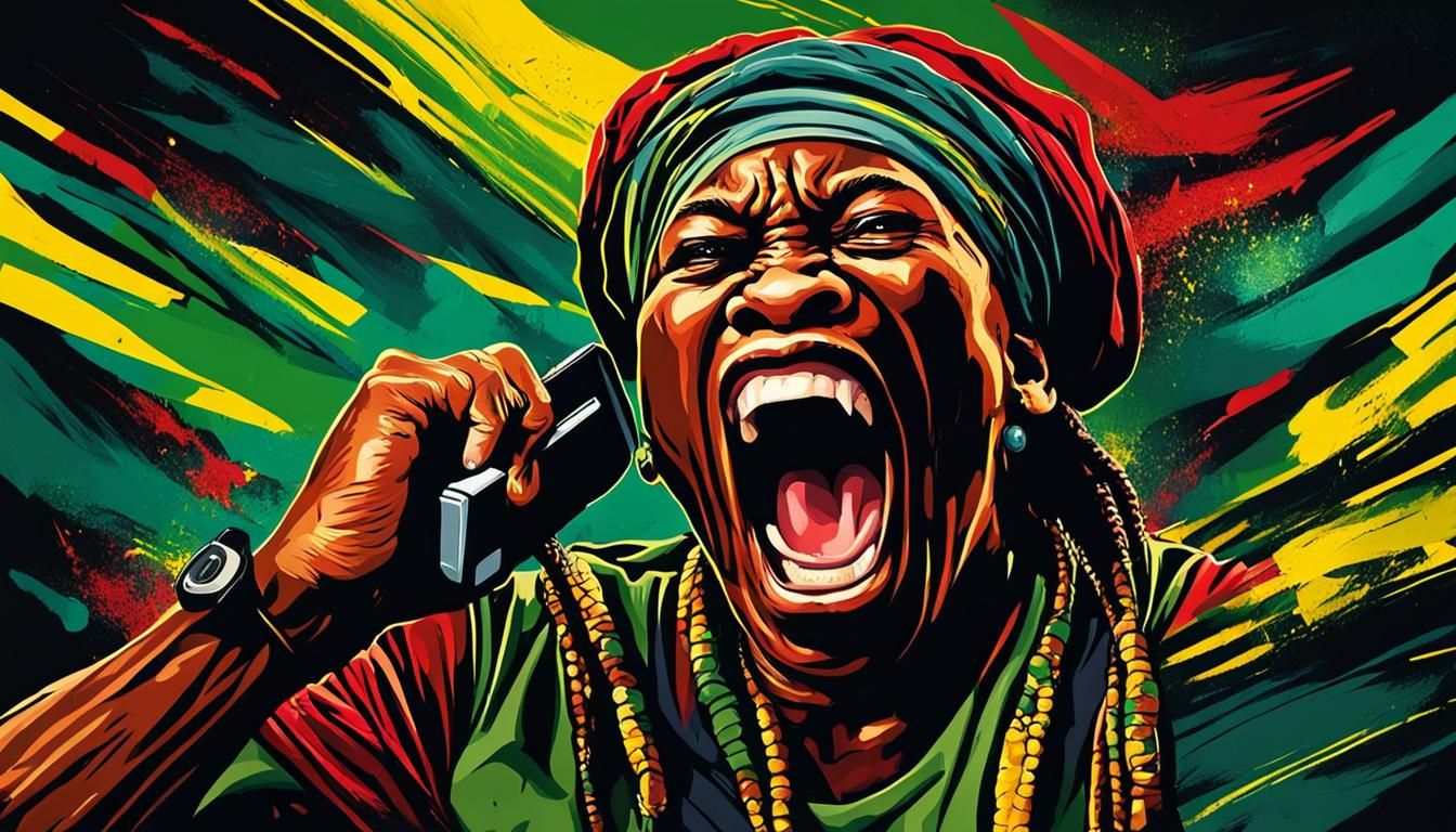 Woman Screaming on Phone in Abstract Art Style