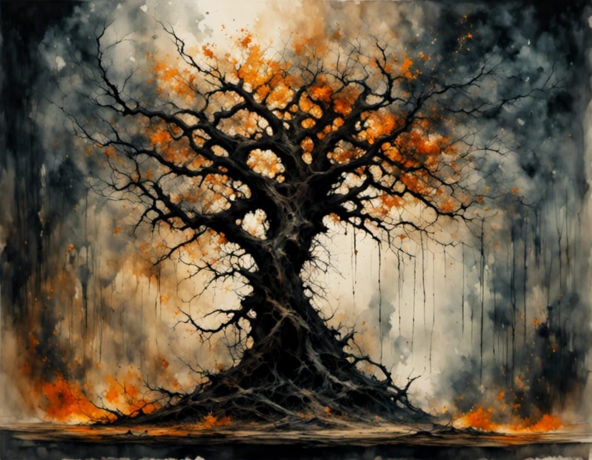 Tree Demon with Burning Hands in Fantasy Style