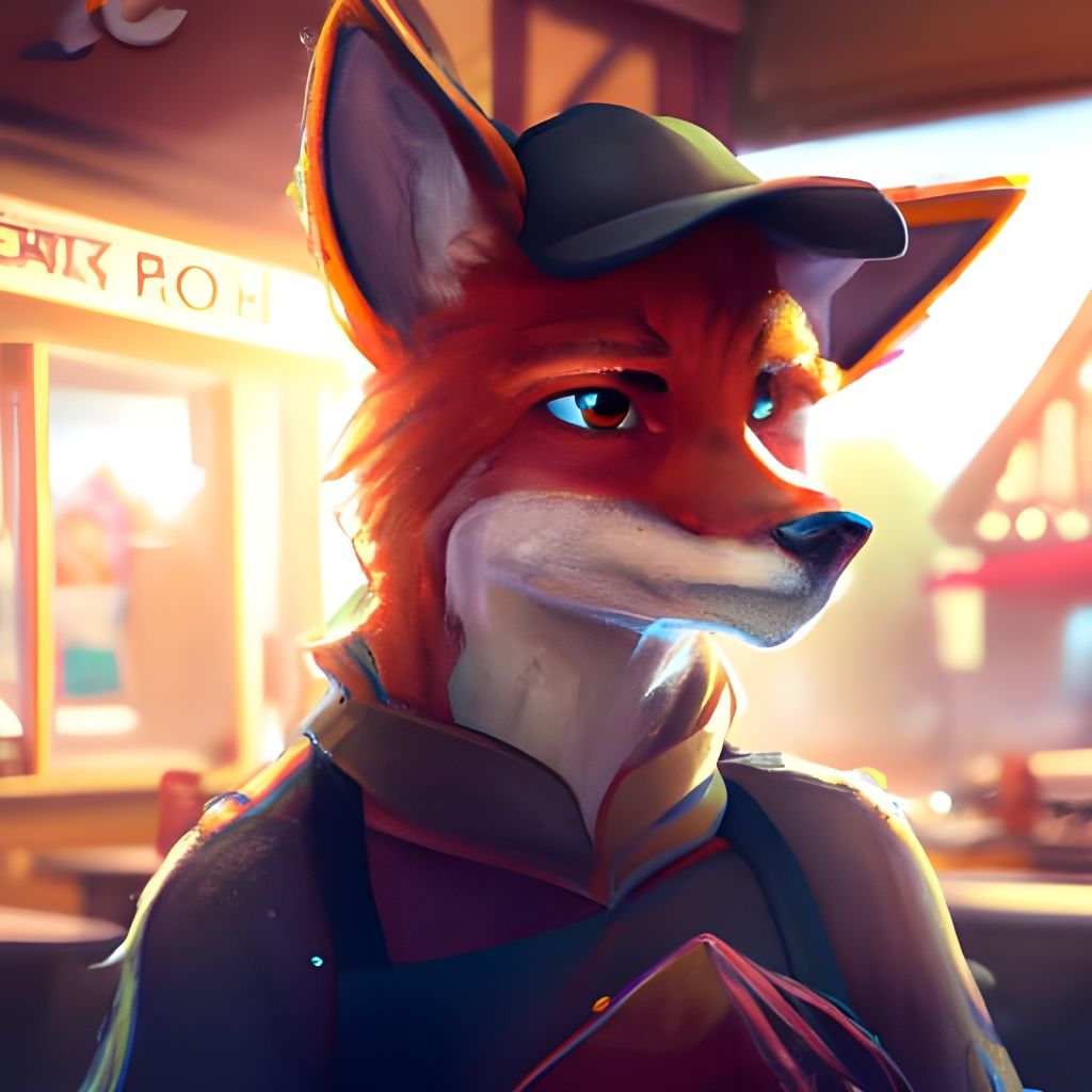 Anthro Fox Fast Food Worker in Digital Art Style