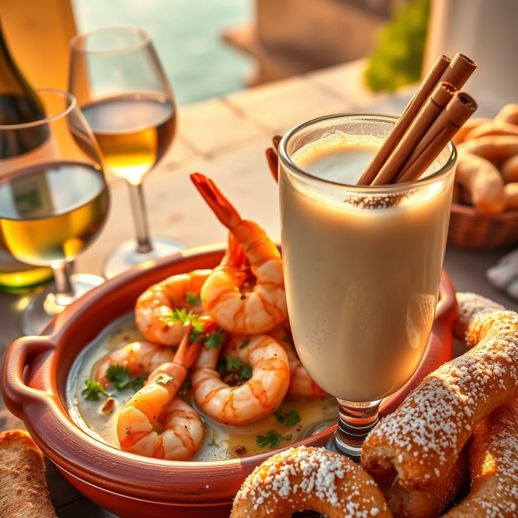 Sizzling Garlic Shrimp in Olive Oil, Impressionist Style